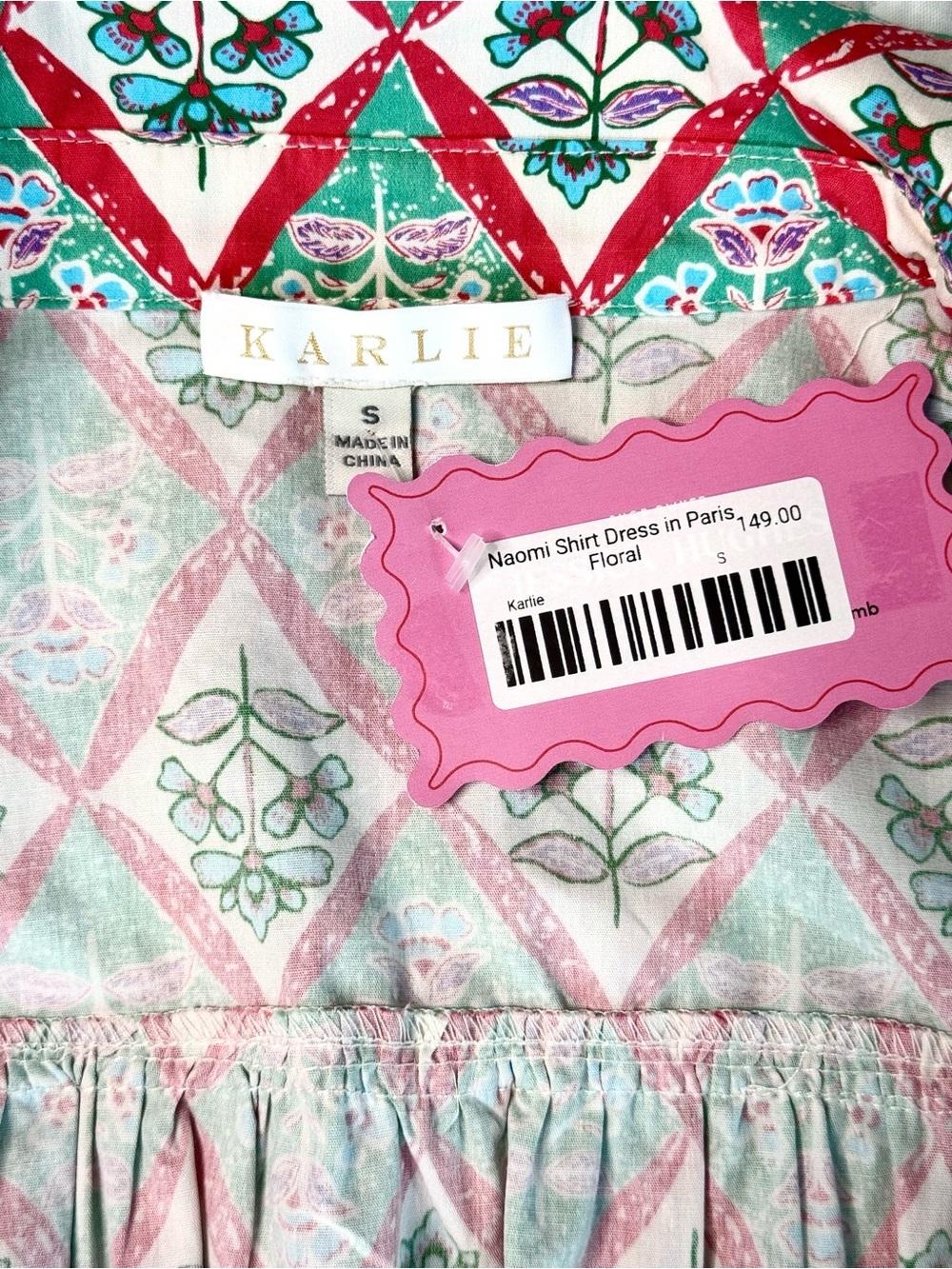 Karlie Naomi Paris Floral Shirt Dress w Belt Green Print Size Small NWT - Picture 12 of 15